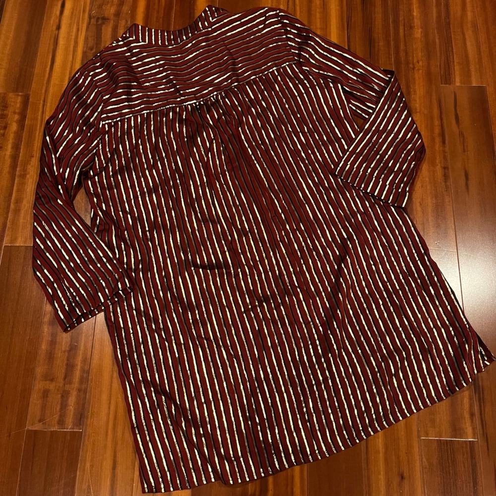 Mumu Maribelle Shirt Dress Red Burgundy Gold Metallic Stripe Tunic Show Me Small - Picture 3 of 8